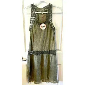 NWT Hayden LA Acid Wash Green Racerback Crochet detail Size Medium Shirt dress